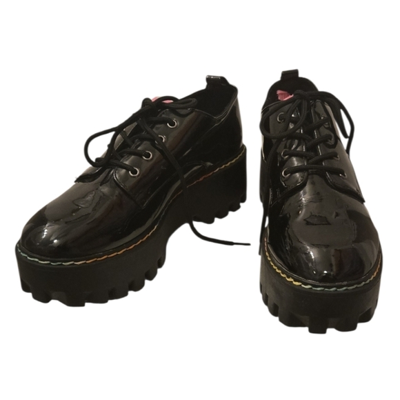 Y2K Platform Chunky Oxford Patent Shoes Rainbow Stitch Women’s Sz 8.5 Vtg Bamboo - Picture 7 of 10